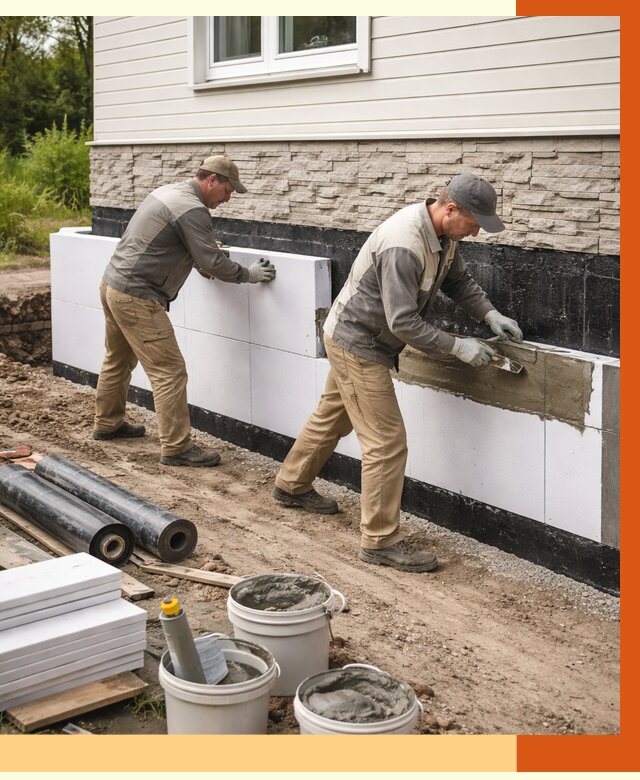 Утепление фундамента снаружи в Солнечногорске от 4371 руб. за м² | ТепломастерСлн