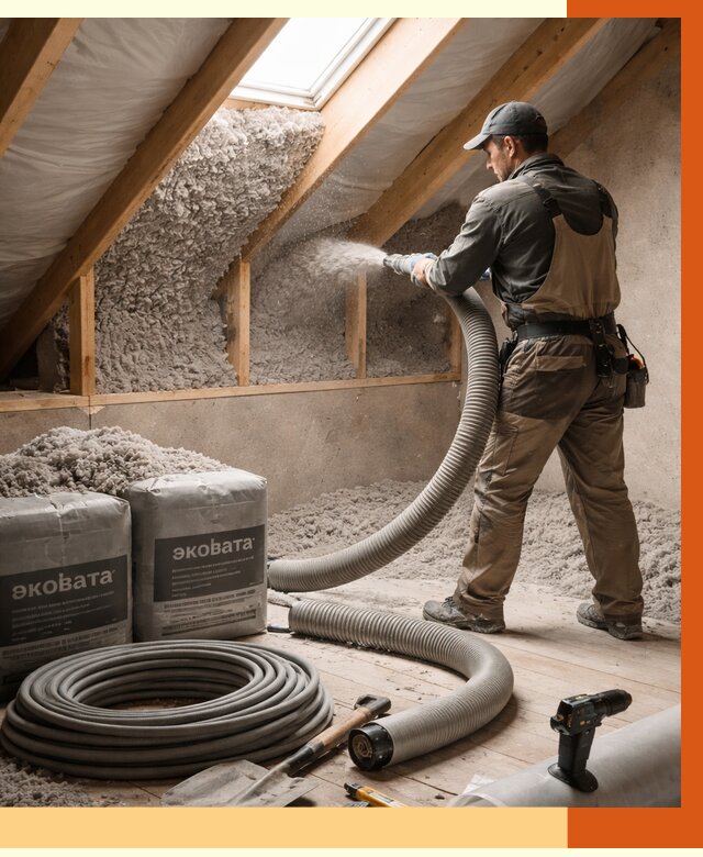Утепление мансарды эковатой в Солнечногорске от 2290 руб/м2 — монтаж, задувка, цена | ТепломастерСлн