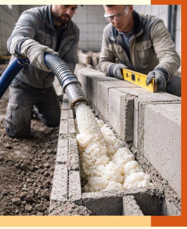 Заполнение колодцевой кладки ППУ в Солнечногорске от 4371 руб. за м2 | ТепломастерСлн