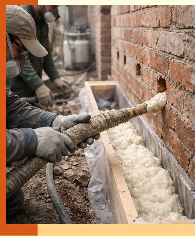 Заливка ППУ в пустоты кирпичной стены в Солнечногорске