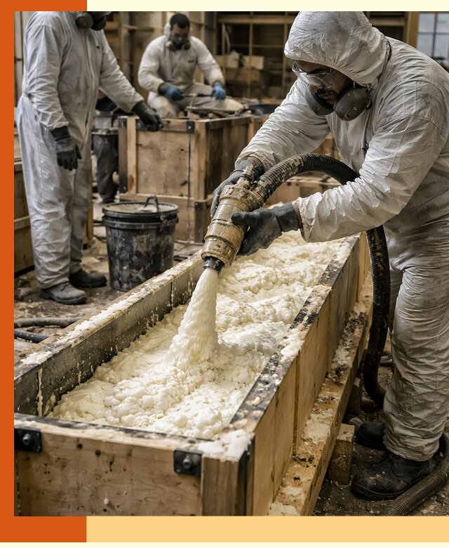 Заливка пенополиуретана в формы для утепления в Солнечногорске